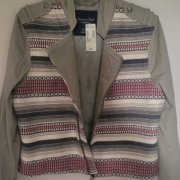 NEW! AMERICAN EAGLE OUTFITTERS Twill Aztec Moto Jacket XL. - Picture 2 of 6